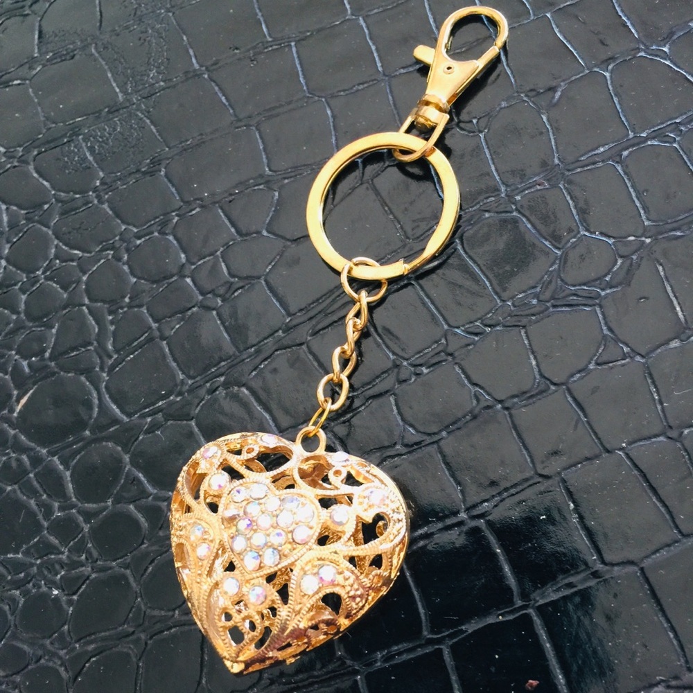 Fashion Gold-tone puffed heart Key ring  w/